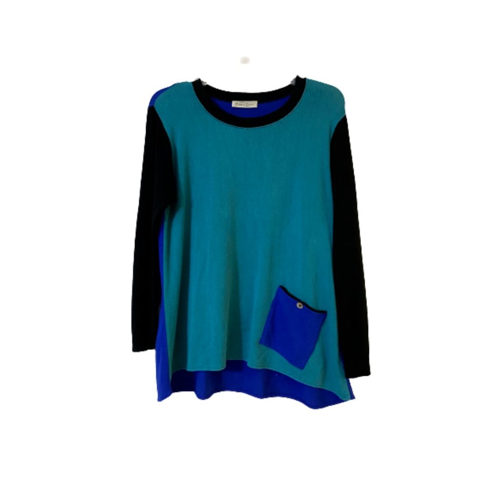 MW Margaret Winters Sweater Small Green Blue Multicolor Color Block Pockets
